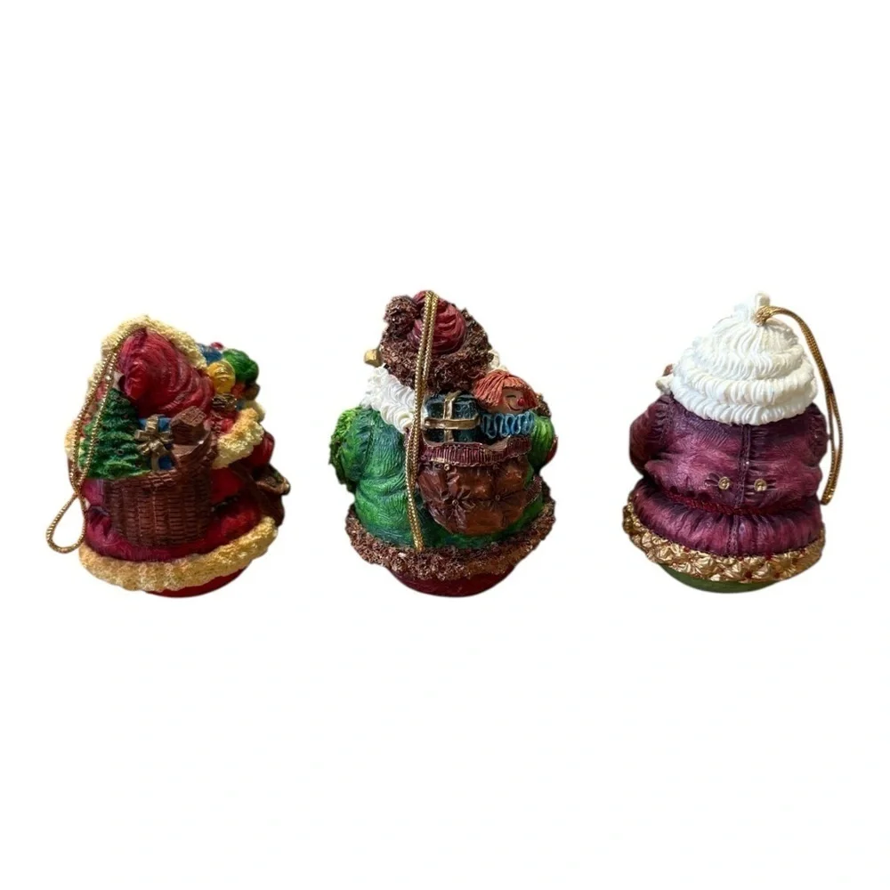 3 Roly Poly Santa Claus Ornaments 1830 1860 1900 Roman Inc Vtg 1993